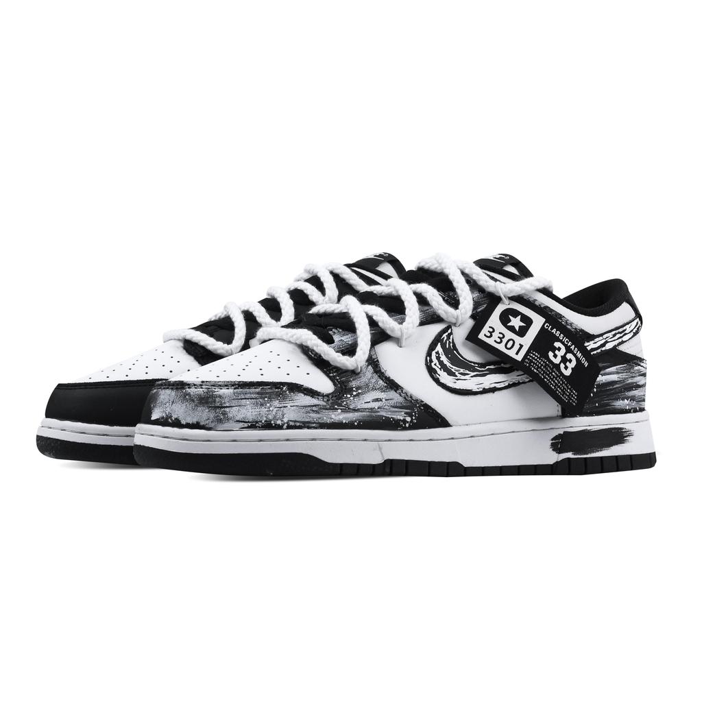 Nike Dunk White Ink Recognition 1 Abrasion Resistant Low top Skateboard Shoes Unisex Black White HF5441-100(Team773-1)