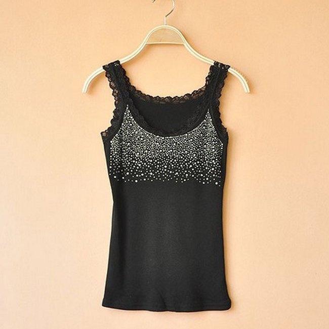 Fashion Women Rhinestone Sleeveless Lace Tops Stunning Vest Tank Tops T-shirt Blouse Yoga