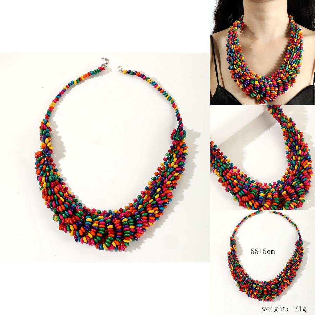 Creative Colored Wooden Bead Woven Necklace Neck Accessories For Trendy Accessories