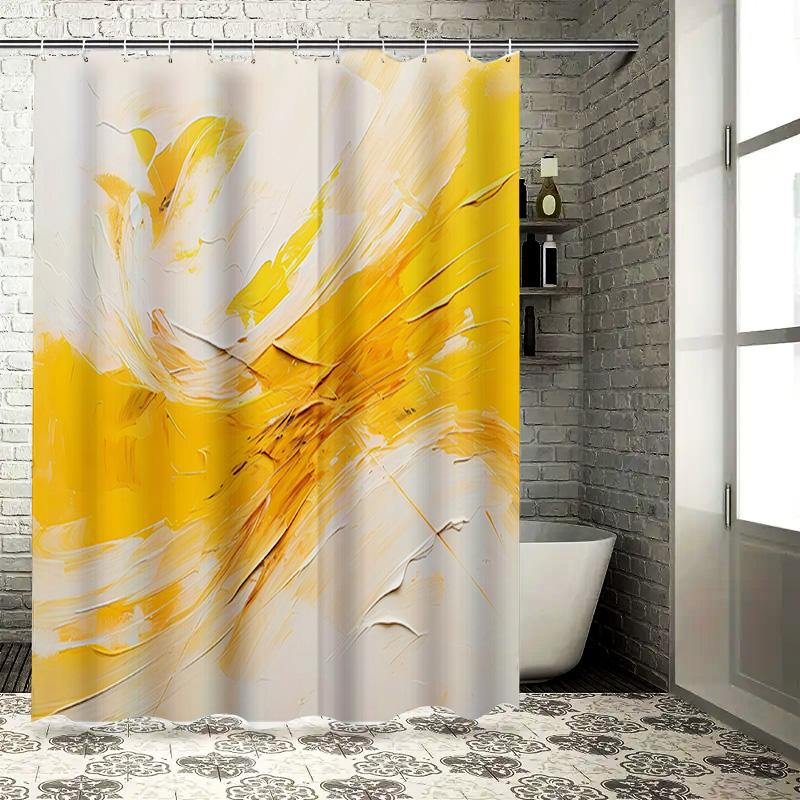 

Luxury Artistic Modern Bathroom Shower Curtains Thickened Waterproof Fabric Decorative Printing Design Blue Gold Orange Abstract W60H190(CM)-1 Pcs