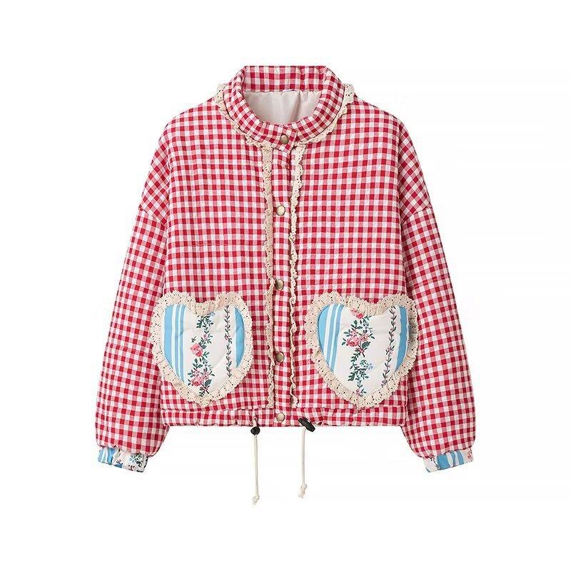 New autumn models, women's clothing, wind design, fashionable and versatile, casual style plaid cotton-padded jacket