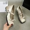 Women Shoes 2025 Spring Mary Jane Fashion Butterfly-knot Square Toe Satin Women's High Heels Buckle Elegant Pumps Shoe Wedding