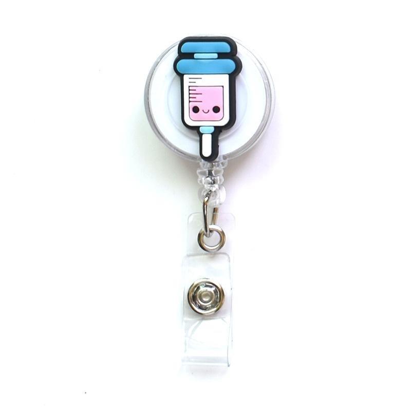 Fivela retrátil médica dos desenhos animados médico enfermeira licença de trabalho cordão criativo fácil de puxar fivela certificado marca nome