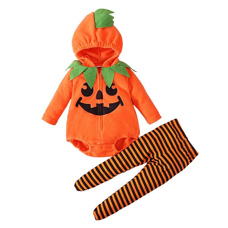Baby Pumpkin Costume Toddler&Infant Unisex-Kids Halloween Costumes For Boys Girls Cute Hooded Romper Jumpsuit Outfit