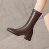 Krazing Pot Microfiber Autumn Winter Shoes Thick Med Heels Size 43 Chelsea Boots Apricot Zipper Mid-calf Boots