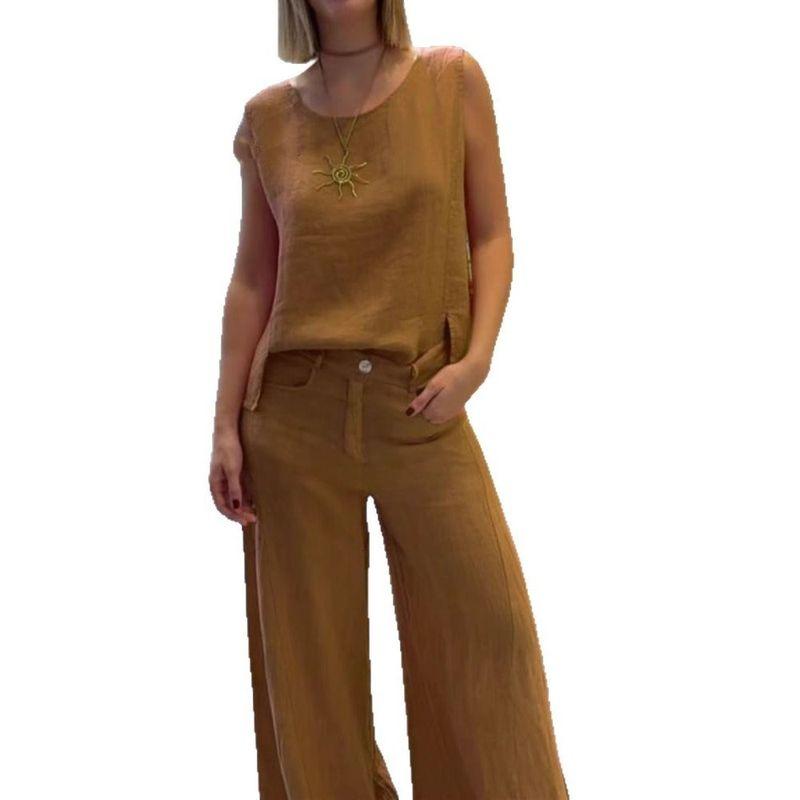 Solid-Color Sleeveless Long Pants Set Solid Sleeveless Vest Trousers Set Women