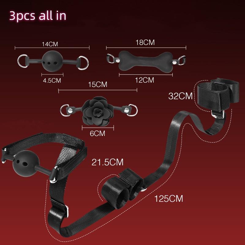 Sex Bondage Set Handcuffs + Footcuffs + Gag SM BDSM Dog Bones Silicone Gag Balls Drooling Sex Furniture Couple Play Toys Cosplay