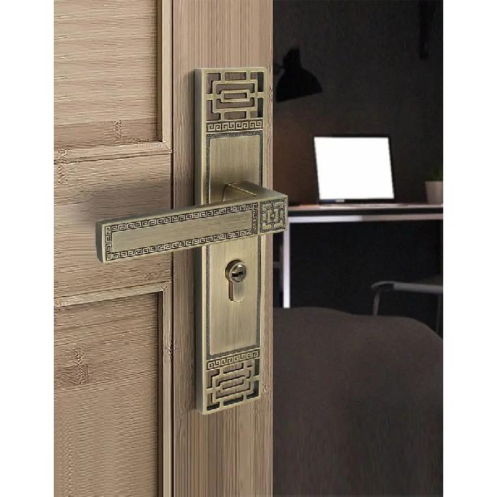 1 Set Aluminiumlegierung Universal leiser Türschloss neuer chinesischer antiker Bronze Innenraum Massivholz Griffschloss mit Schlüssel inklusive