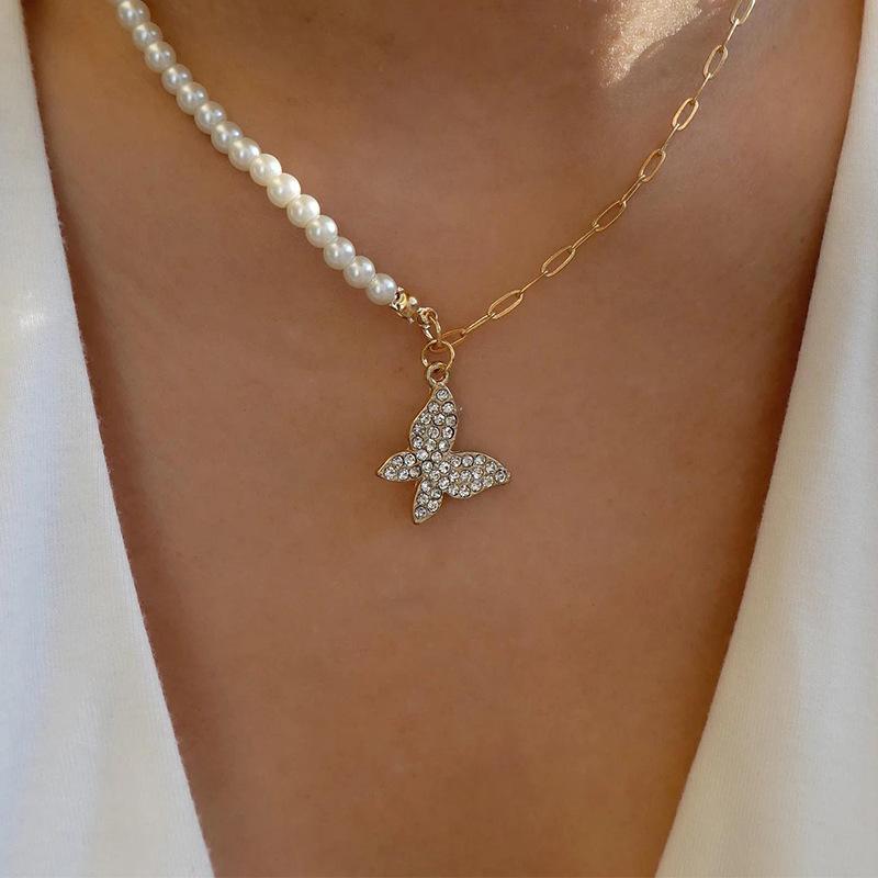 Bow Necklace Wholesale European and American Jewelry Simple Fashion Pendant Women's Alloy Diamond Neck Chain Sweater Chain