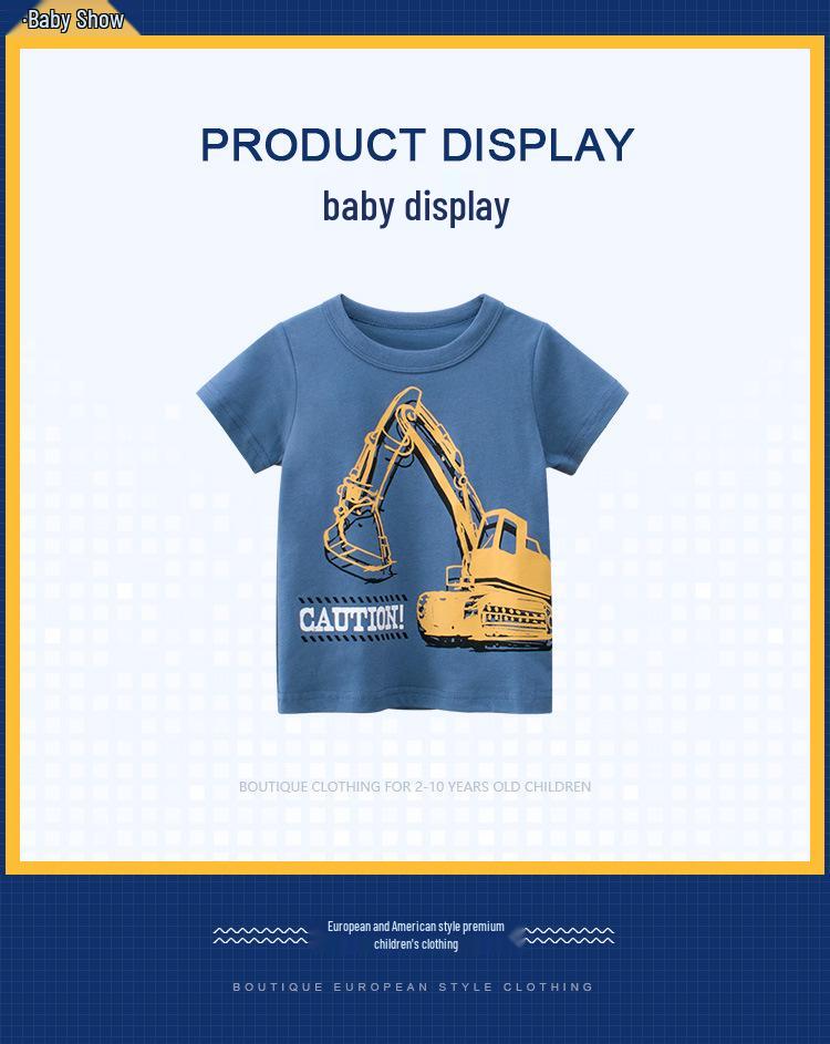 2024 Summer Kids Excavator T-shirt for Boys - Short Sleeve Children's Clothing