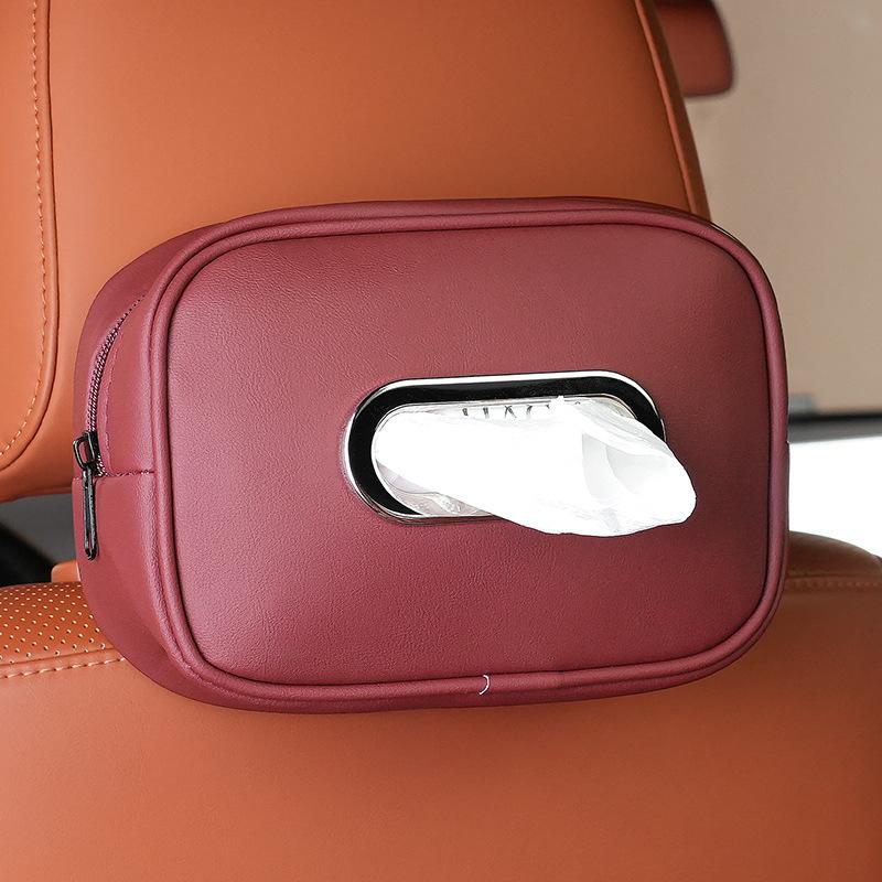 Hanging Car Napkin Holder, Center Console Armrest Box Leather Car Tissue Box, Sun Visor Backseat Tissue Case with Fix Strap