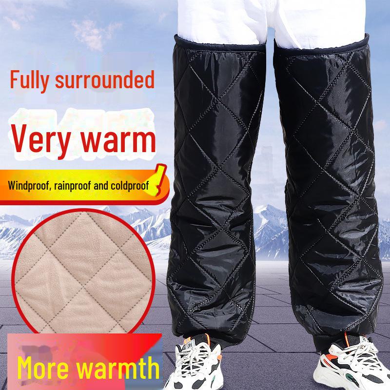Velvet-Lined Windproof Knee Pads with Double-Layer Velcro Closure and Thickened Imitation Lambskin