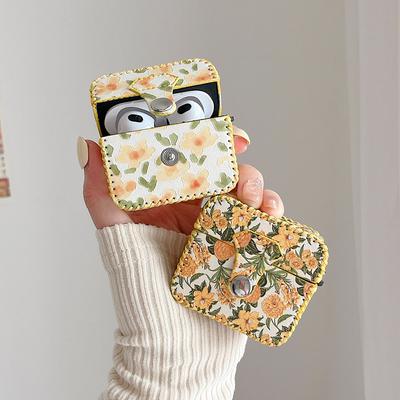 Vintage gele verse bloemen lederen tas hoes voor AirPods 1 2 Pro 3 hoes bloempatronen luxe Bluetooth oortelefoon oplaaddoos hoes voor AirPod