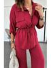 2025 Women's Autumn Casual Set: Solid Color Drawstring Top & Wide-Leg Pants
