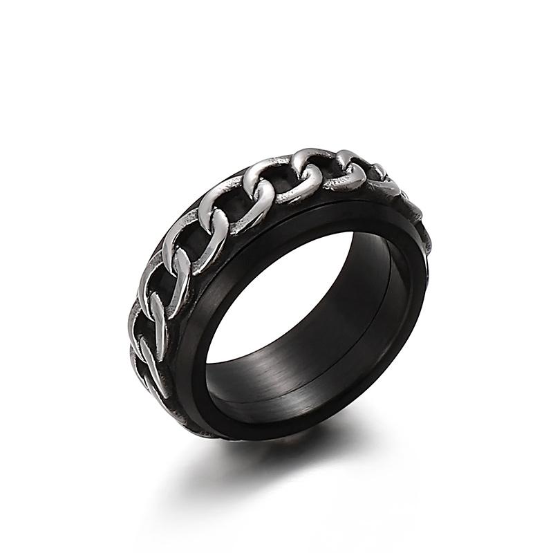 Retro Stainless Steel Men's Ring Punk Cubarn Chain Rotatable Finger Anillos Decompression Beer Trendy Jewelry Gift