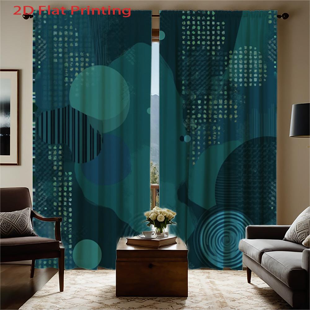 Rideaux Plats Filtrant la Lumière Rideaux Semi-Fenêtre Bleu Canard Noir Foncé Motifs Abstraits Ensemble Léger de Rideaux en Flanelle de 2 Pièces Polyester Moderne