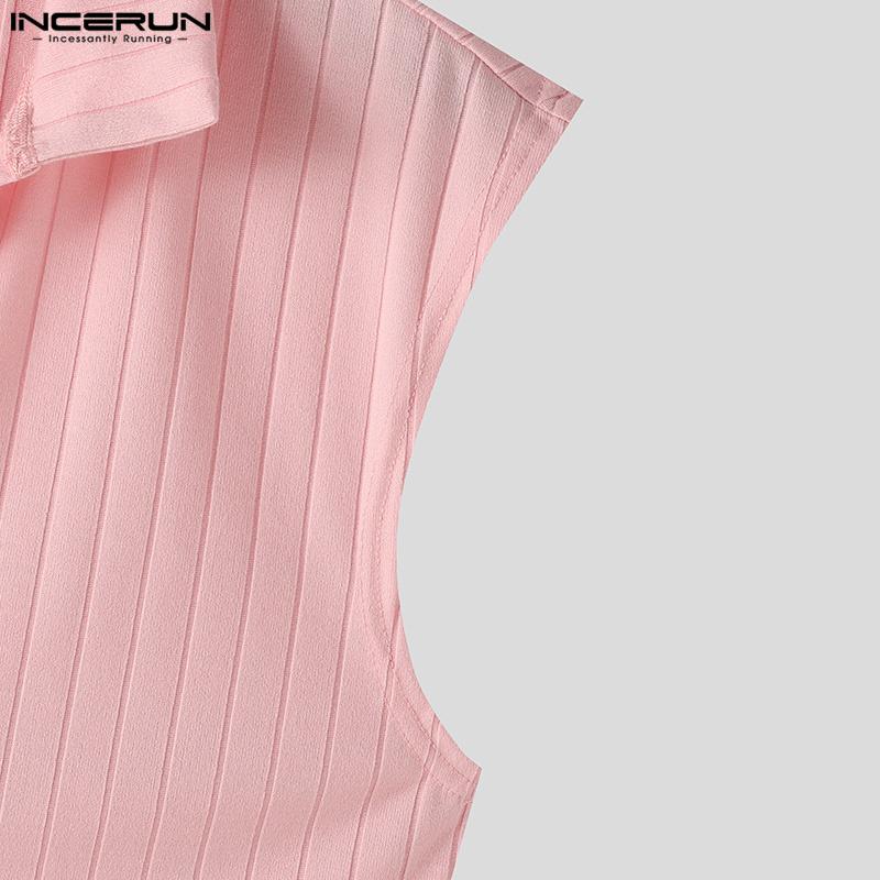 INCERUN Men Lapel Buttons Sleeveless Texture Vest Casual Slim Tank Tops