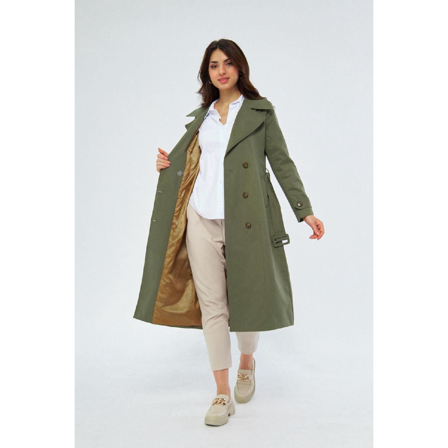 

100% хлопок, очень длинный (120см) Двубортный женский тренч 1121 XS зелёный