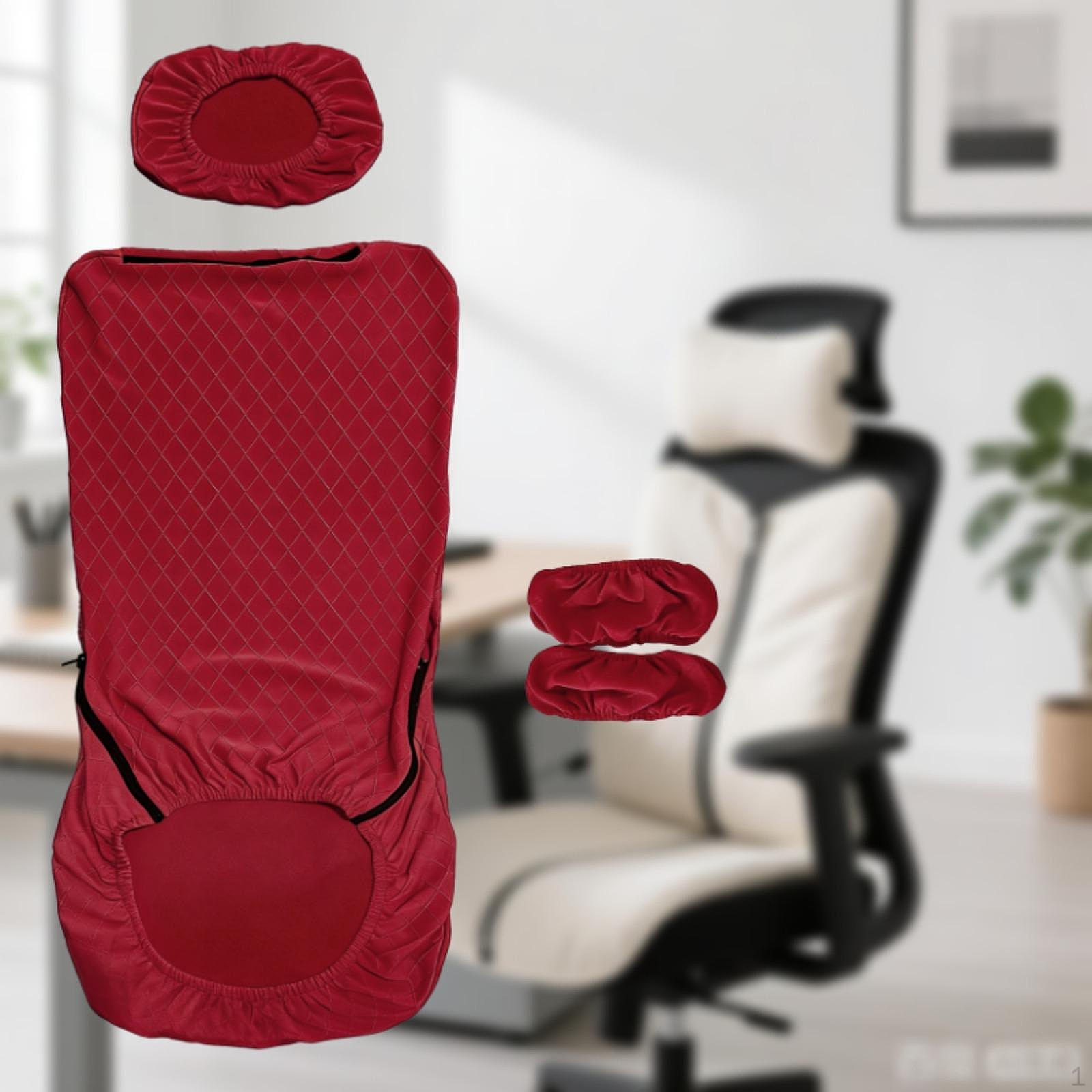 Office Chair Cover Set Desk Computer SlipcoversModernSeat Protectorwith Headrest Armrest Bright Red 1740₽