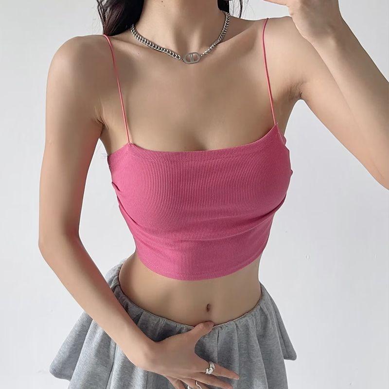 Summer Outwear Chest-Flattering Sexy Sling Women's Side Pleating Flat Vest Sleeveless Short Sexy Tops