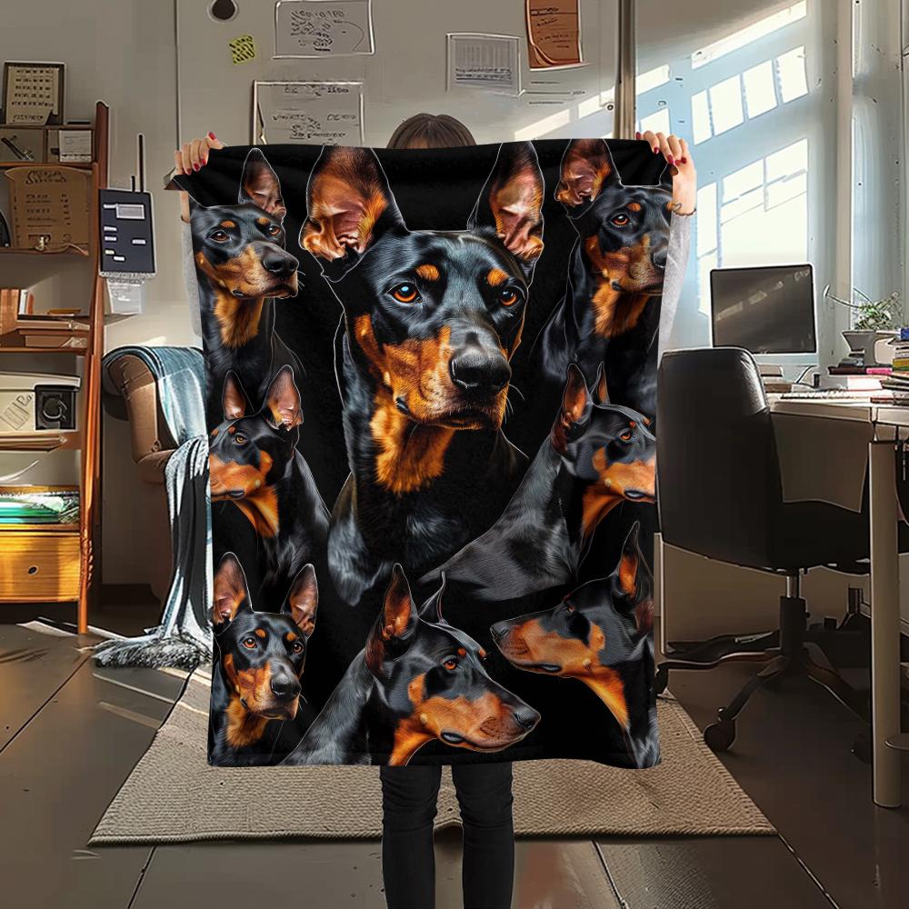 1Pc Bulldog Doberman Print Flannel Blanket, High Quality Comfortable for All Seasons, Home Decor, Warmth and Comfort, Perfect for Christmas Gifts