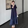 DIMANAF 2026 Summer New Plus Size Women V-Neck Short Sleeve Solid Maxi Long Dress Shirt Dress Lady Fashion