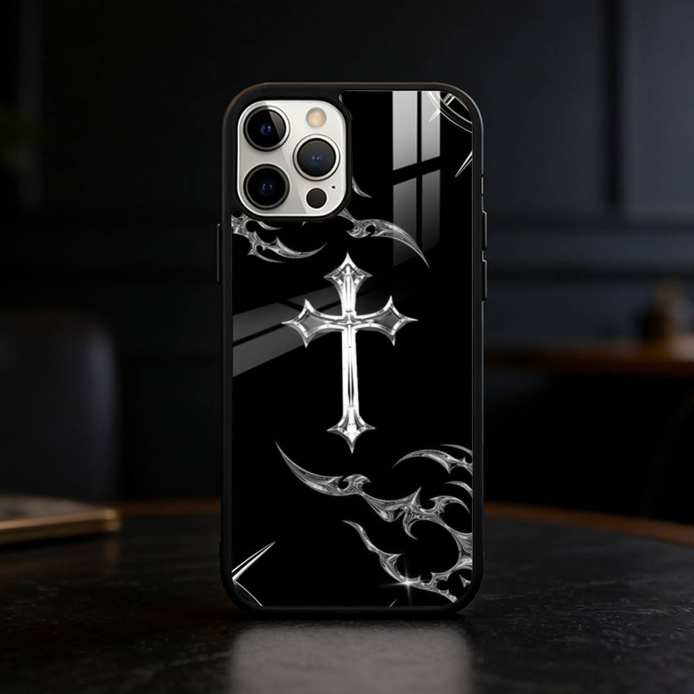 Gothic Cyber Sigil Cross Eyes Skull Phone Case For iPhone 17/16/15/14/13/12/Plus/Pro/Max for Magnetic Wireless Charging