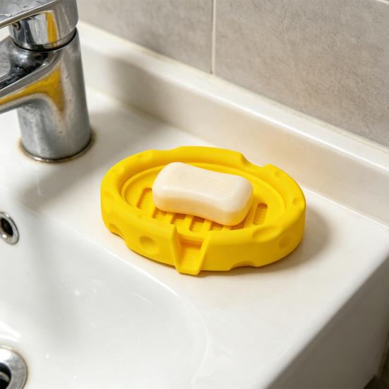 Soap Box, Cheese Shape with Removable Drain Layer, Quick Cleaning Anti-Slip Soap Holder, for Bathroom Countertop