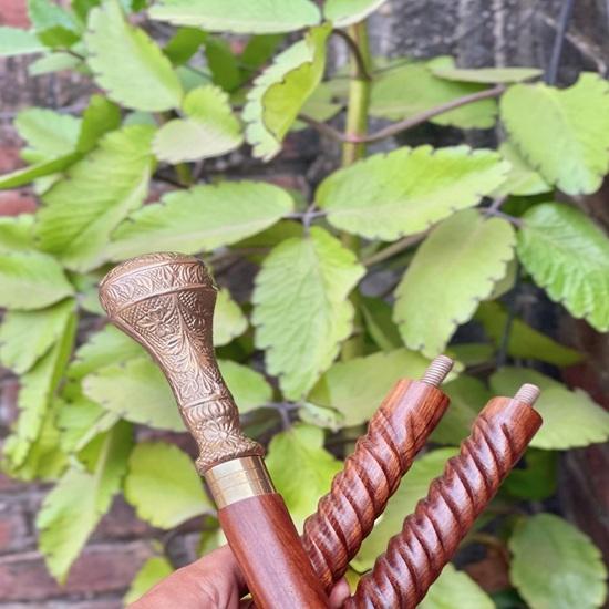 Engraved Flowers Walking Stick, 3 Foldable Solid Brass Cane for Men and Woman, Round Brass Handle, Victorian Cane, Dad Gift, Christmas Gift