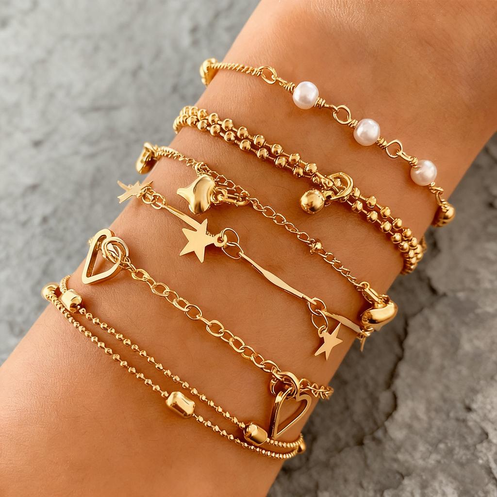 European and American Xiyin hot-selling piece set bracelet set female alloy round bead chain box chain simple bracelet