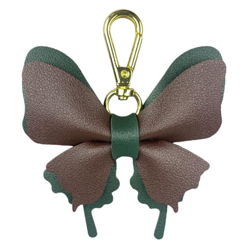 Handcrafted Elegant Butterfly Leather Keychain Double-Layer Wing Design with Premium Light Gold Hook Bag Charm Gift Accessory