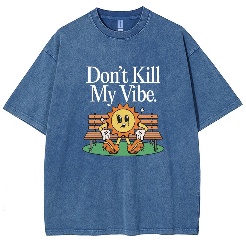 Cartoon Flowers Letter Print Women's T-Shirt Washed Denim Oversized Loose Short Sleeve Unisex  American Retro Funny Top