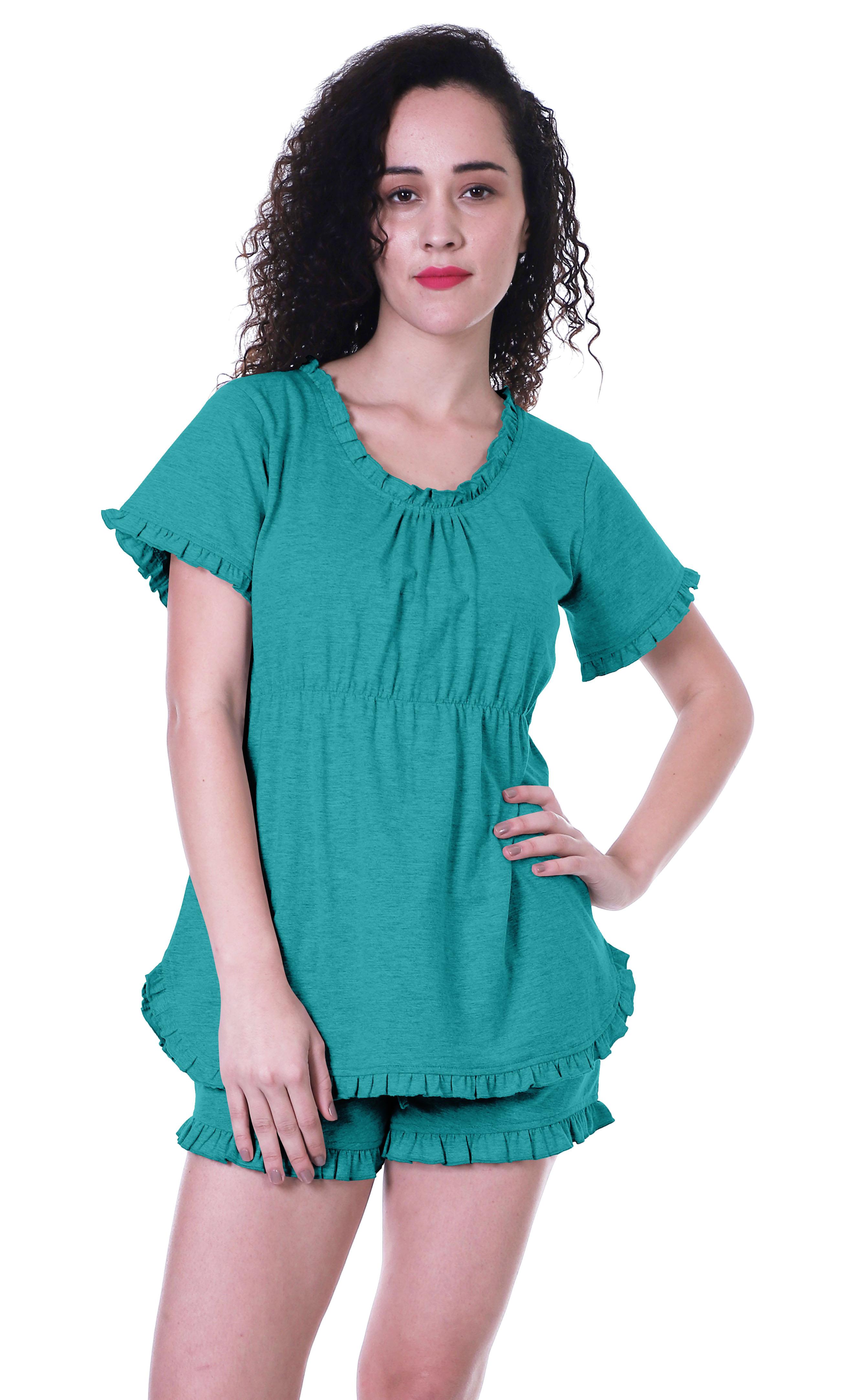 

Moomaya Жіночий комплект нічного одягу з бавовняними шортами та нічними сорочками з 2 предметів XS чирок зелений колір