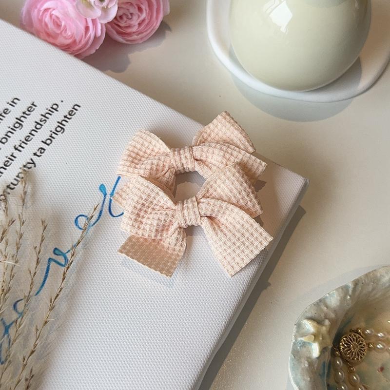 

2PCS Soft Cotton Bow Hairpin Girl Sweet Plaid Design Hairpin Color Block Delicate Hairgripe Barrettes Kawaii Child Accessories