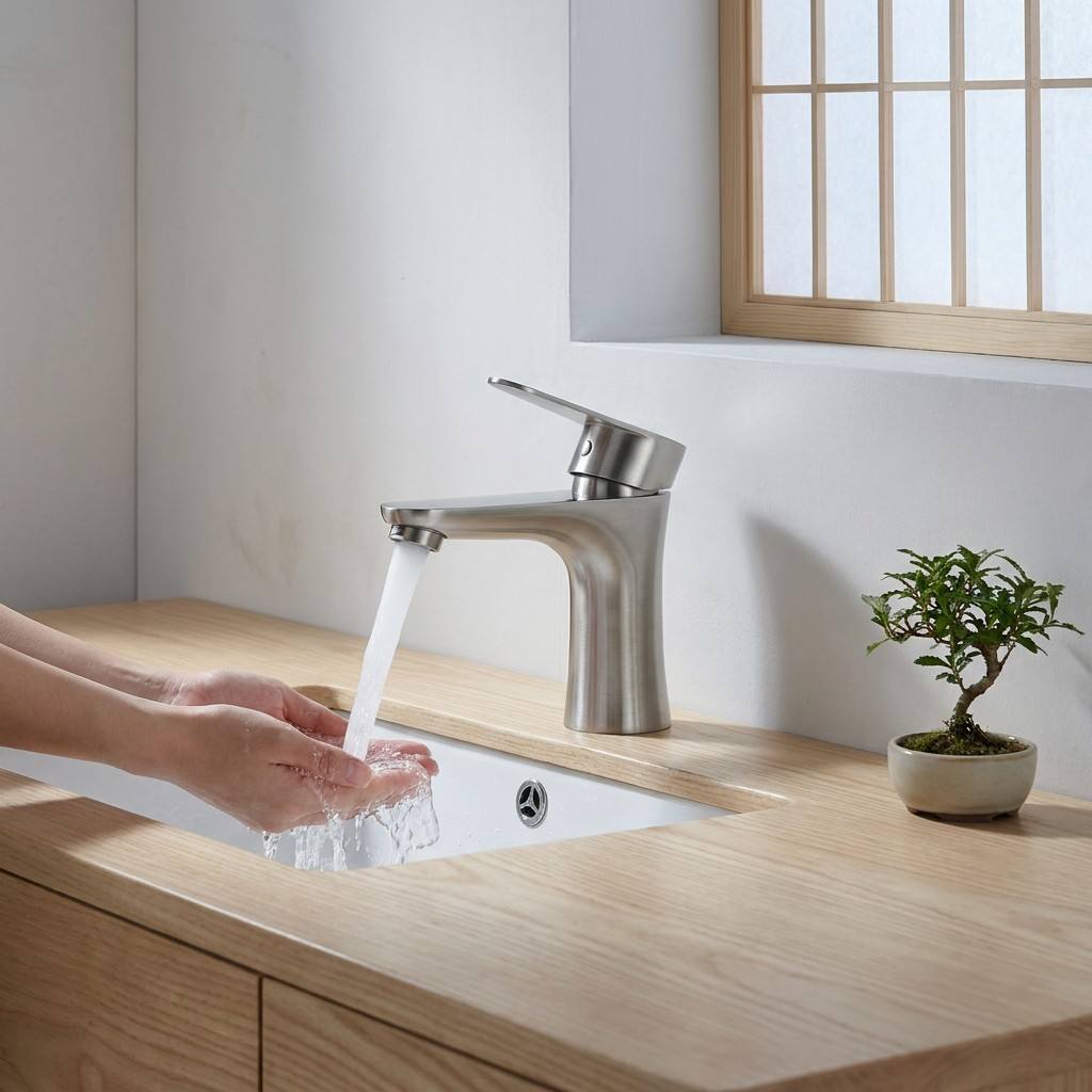 Single Hole Single Lever Basin Sink Faucet Brushed Stainless Steel Cold Hot Mixer Water Saving Bathroom Tap