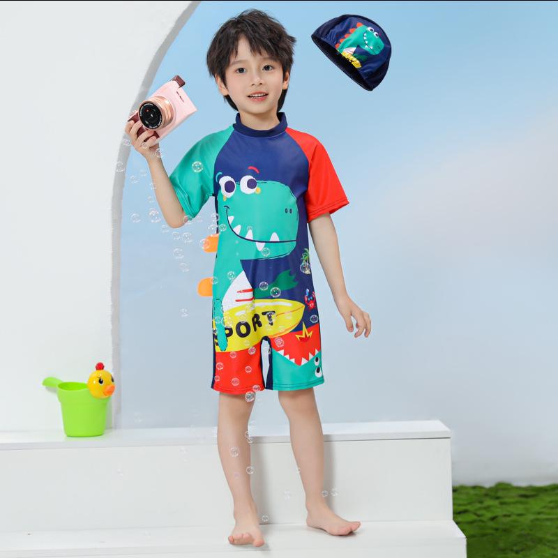 Children's Cartoon One-Piece Swimsuit - Quick-Dry, Sun Protection for Boys