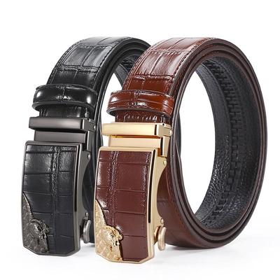 Men's High-End Crocodile Pattern Leather Belt with Alloy Automatic Buckle, Perfect for Business Wear