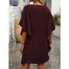 New Solid Color V-neck Ruffle Sleeve Loose Straight Casual Dress for Women, European & American Style Crossbody Dress
