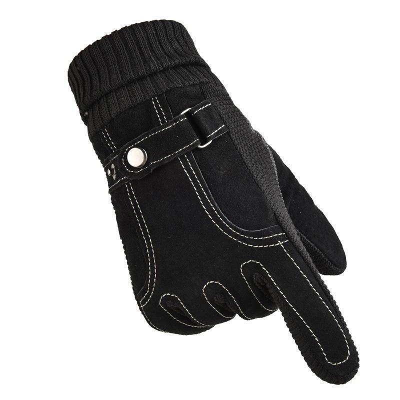 

Pigskin gloves, warm in autumn and winter, thickened men s fleece, thickened anti-fleece, thickened touch screen, waterproof for riding average size