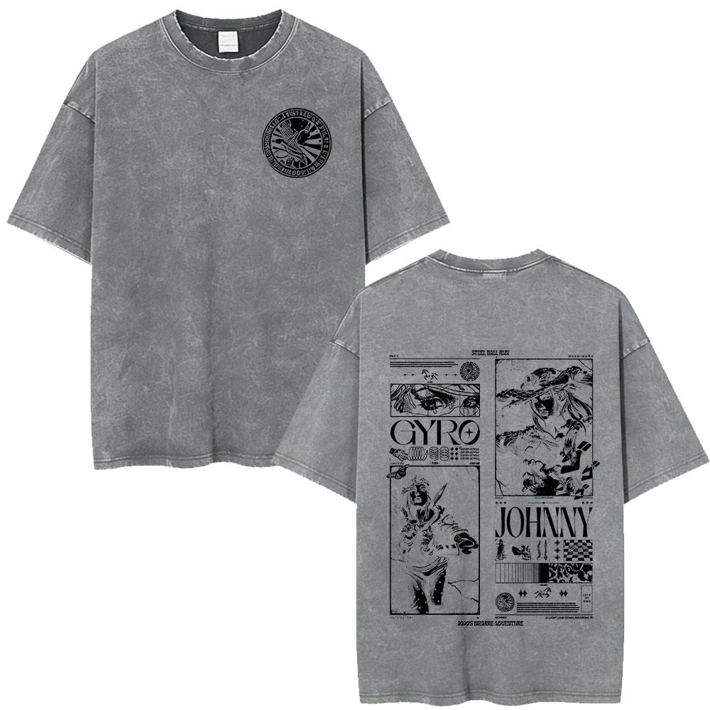 Anime Jojo Bizarre Adventure Kira Yoshikage Killer Queen Acid Washed T Shirt Mens Casual Cotton Short Sleeves Oversized Tshirts