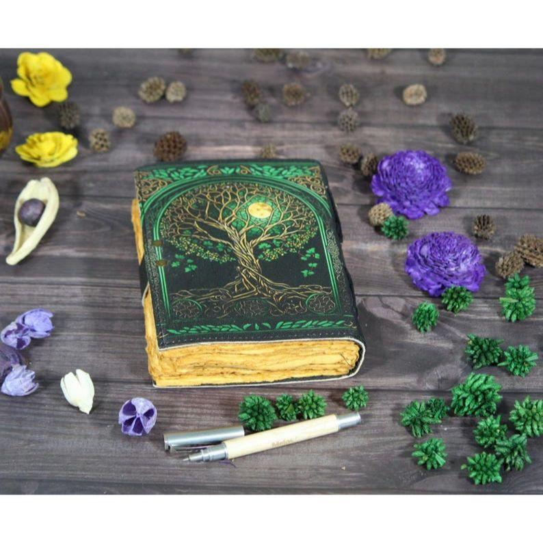 Tree of Life Leather Journal: Grimoire Spell Book with Vintage Lock