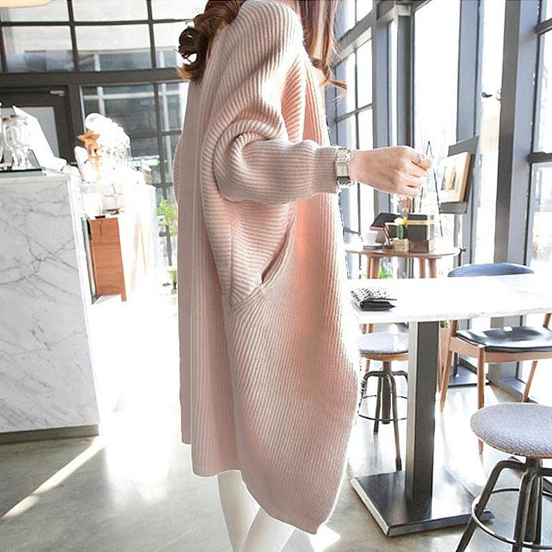 Autumn and Winter  Women's Sweater Cardigan Jacket Medium Long Loose Casual with Bat Sleeves Irregular Design