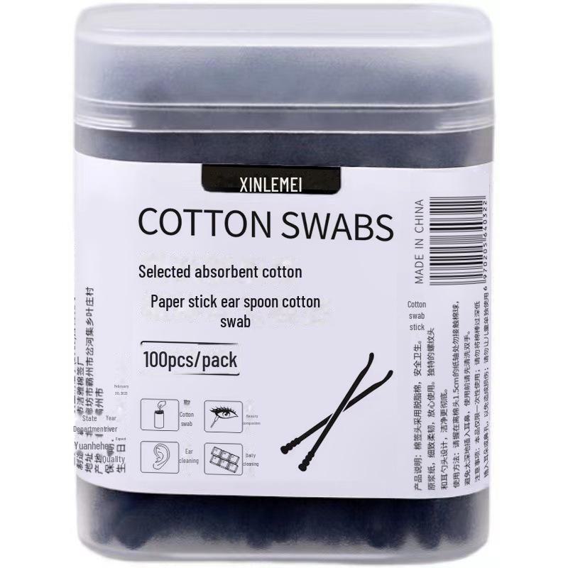 Double-Headed Black Cotton Swab with Paper Stick for Baby and Cosmetic Use