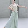 Elegante Traje de Dança de Chiffon de Fada - Design de Renda Floral para Performance de Dança Clássica e Rítmica Feminina
