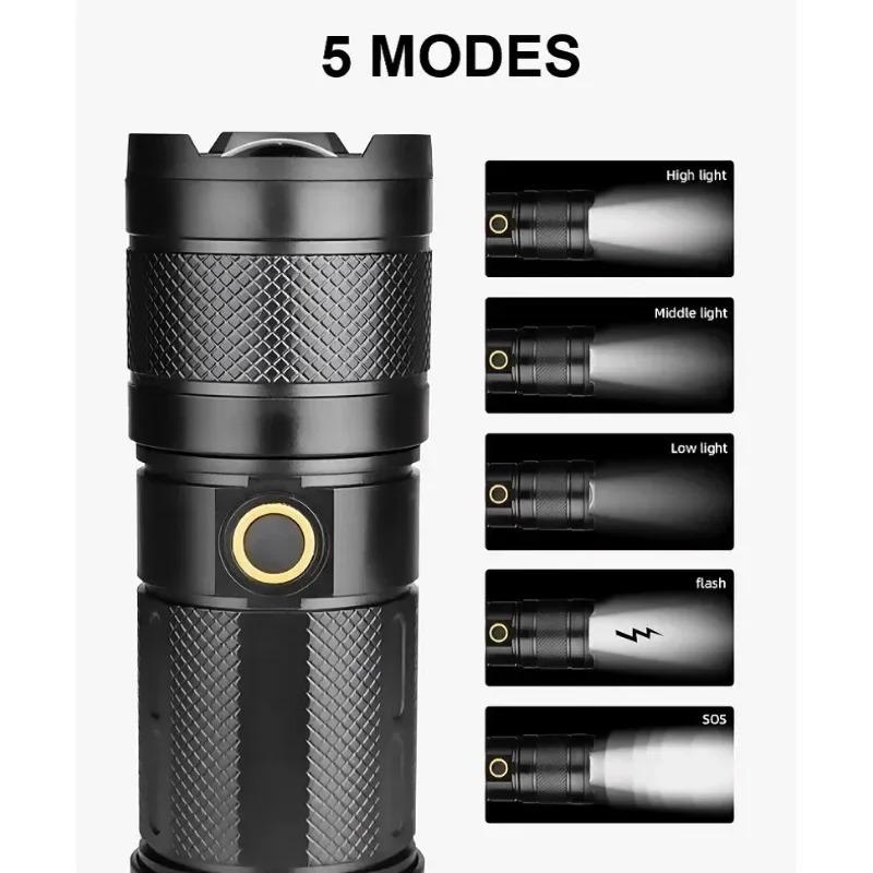 Super Bright Led Double Head Flashlight Waterproof Rechargeable Zoomable Torch Work Light Spotlight Floodling Lantern