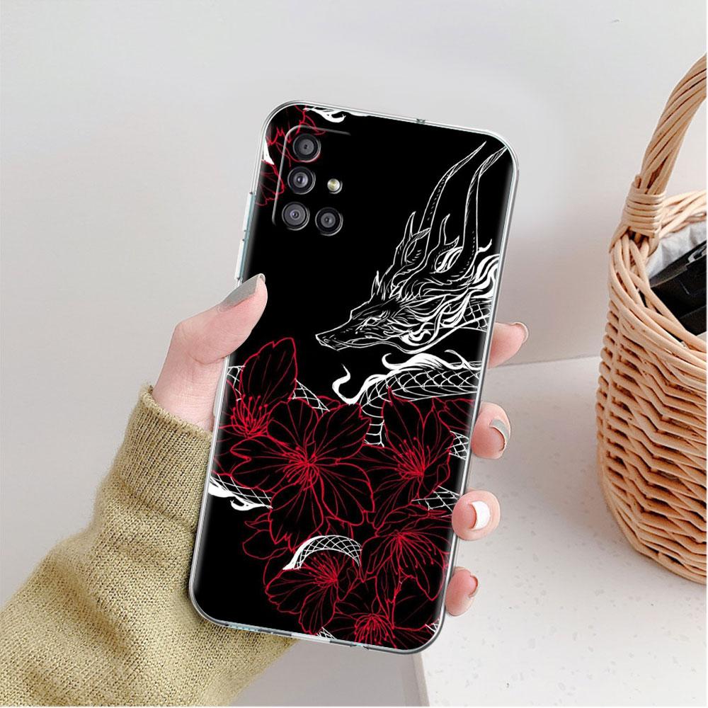 Klare Hülle für Samsung Galaxy A52 A12 A51 A32 A21s A71 A32 A22 50 A70 A31 A72 5G Handyhülle Mode Chinesischer Vintage Drache
