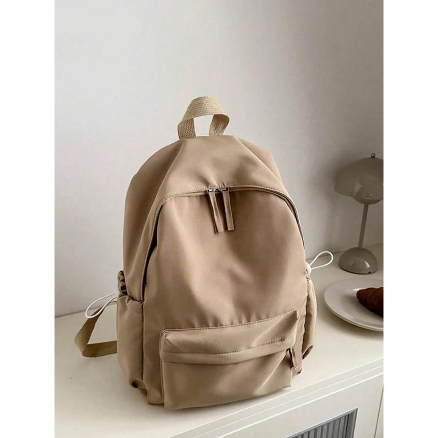 Sac à dos étudiant couleur unie décontracté à la mode pliable multi-compartiments grande capacité adapté à la vie quotidienne sur le campus
