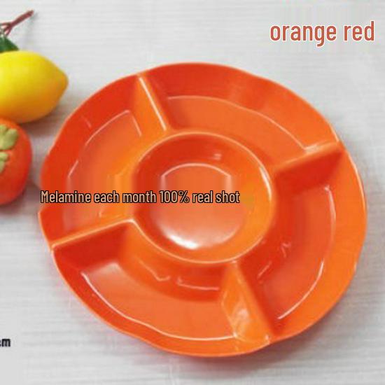 Melamine A5 Round Platter with Five Compartments for Snacks and Fruits