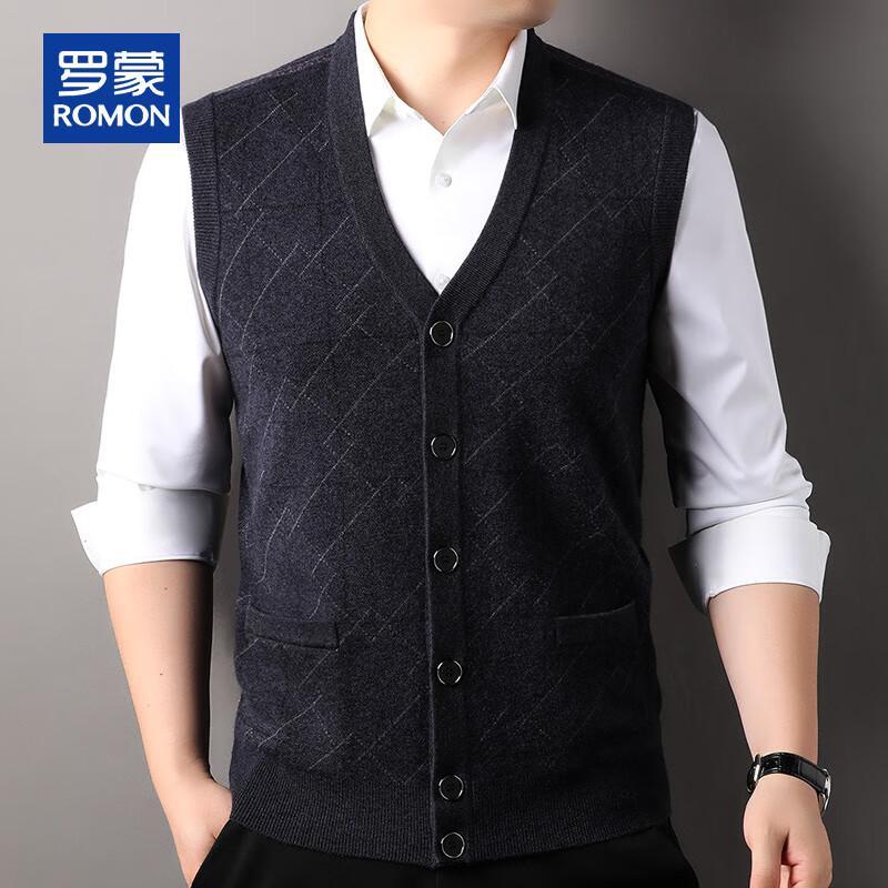 ROMON Men's 100% Pure Wool Thick Cardigan Vest