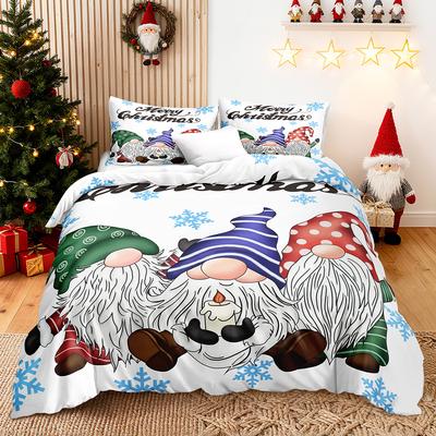 3Pcs/Set Christmas Reindeer Snowman Bedding Set Includes 1 Duvet Cover And 2 Pillowcases Soft And Skin-Friendly